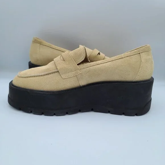 Free People Nico Platform Loafers Cappuccino Suede US 10/EU 41 Chunky Wedge NWOB - Picture 11 of 13